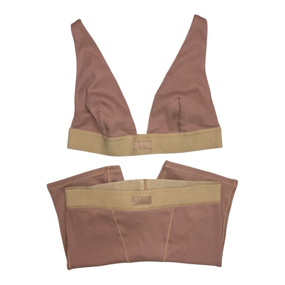 SKIMS Rose Clay Cotton Rib Plunge Bralette & Matching Cotton Rib Boxer Set S/M